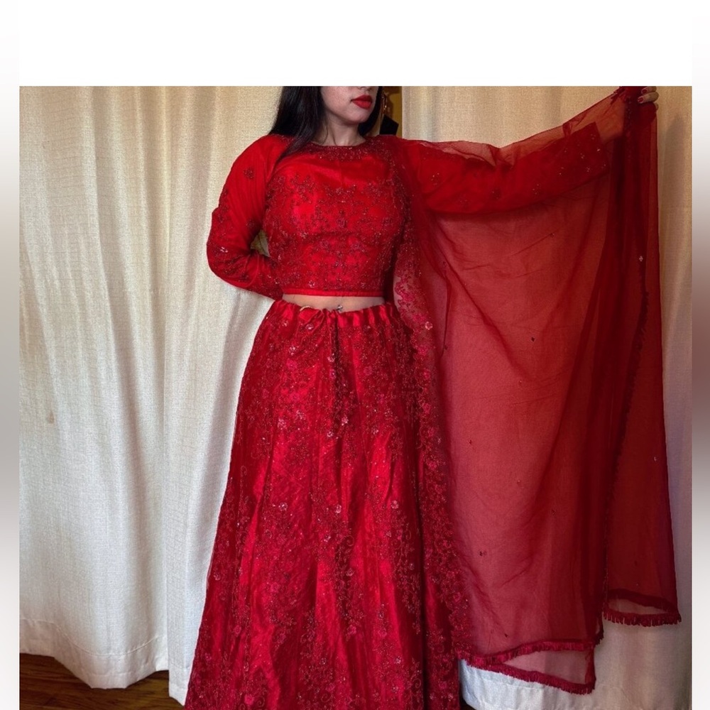 Designer Red Lehenga with Sequins Large 3 piece for Weddings